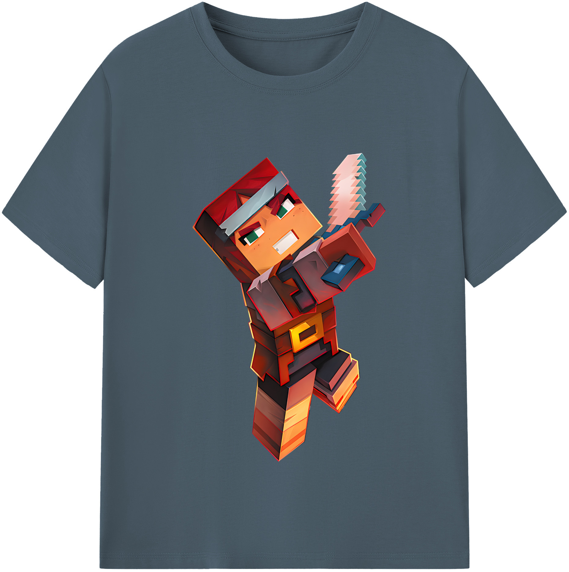 （画像用） マインクラフト ブロックの世界 Minecraft MC Block world 綿100％半袖Tシャツ（フロントプリント）